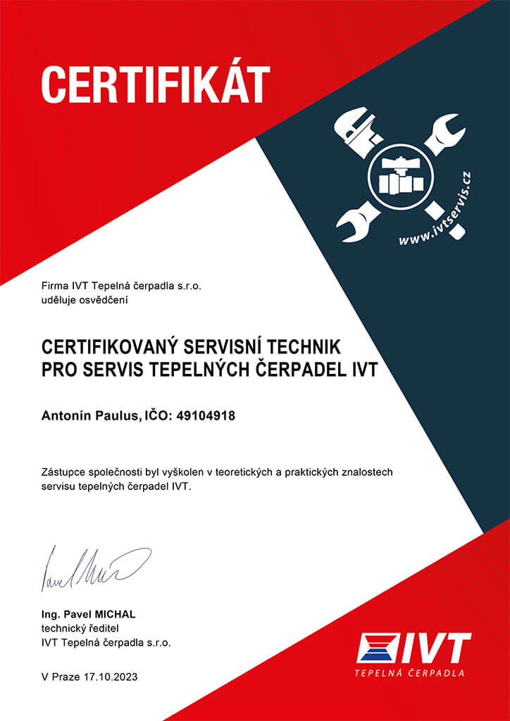 Certifikát tepelná čerpadla IVT