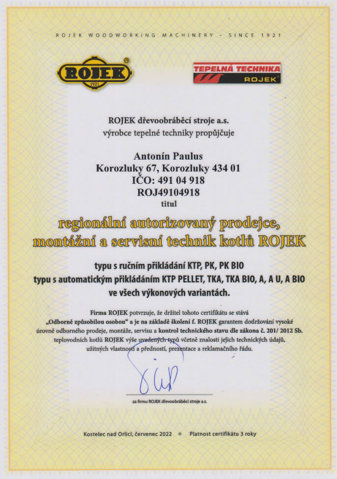 Certifikát Rojek